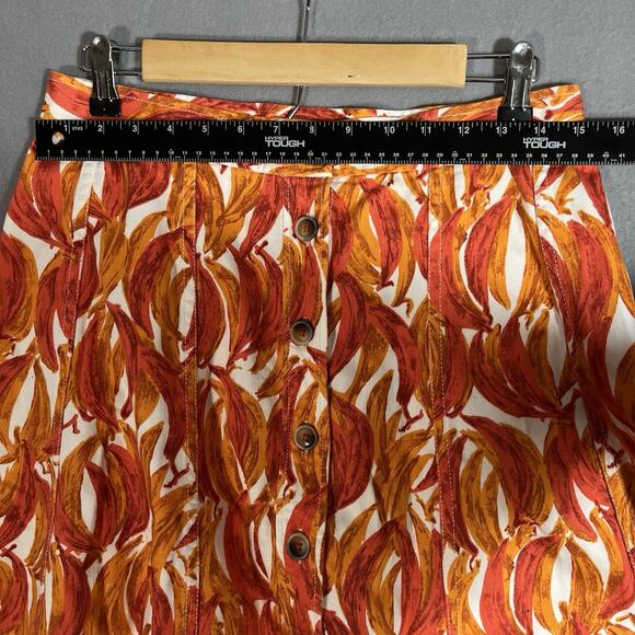 Maeve by Anthropologie Banana Grove Denim Midi Skirt Orange Size 10 Button - Picture 5 of 11